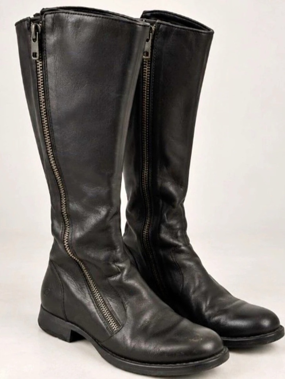 Børn Black Leather Tall Side Zip Boots Women’s 6